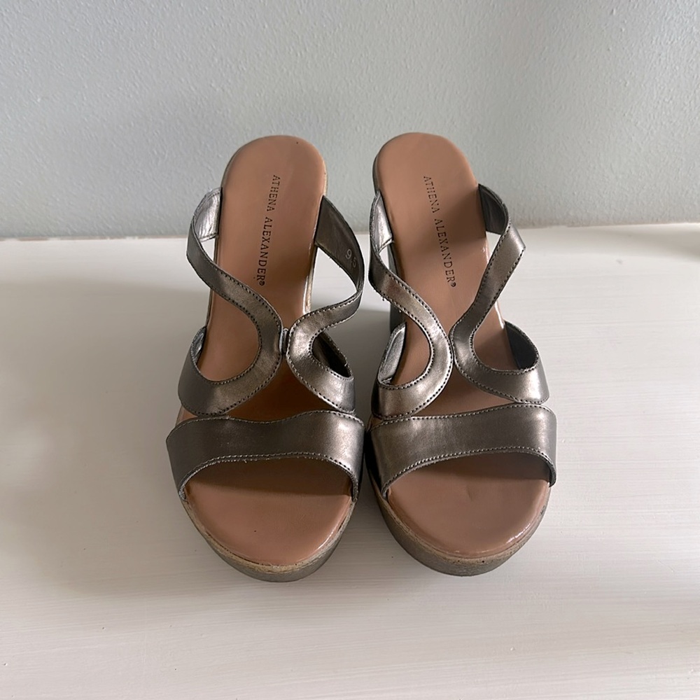 Pewter wedge sandals